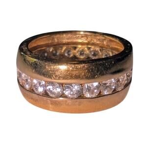Mens Prime Art Jewel Gold Tone 925 Silver Channel Set CZ Wedding Band Ring 10